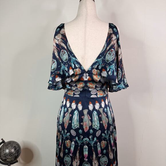 Temperley London Quartz Maxi Dress 100% Silk Botanical Ruffle Size 6 Elegant - Picture 10 of 16